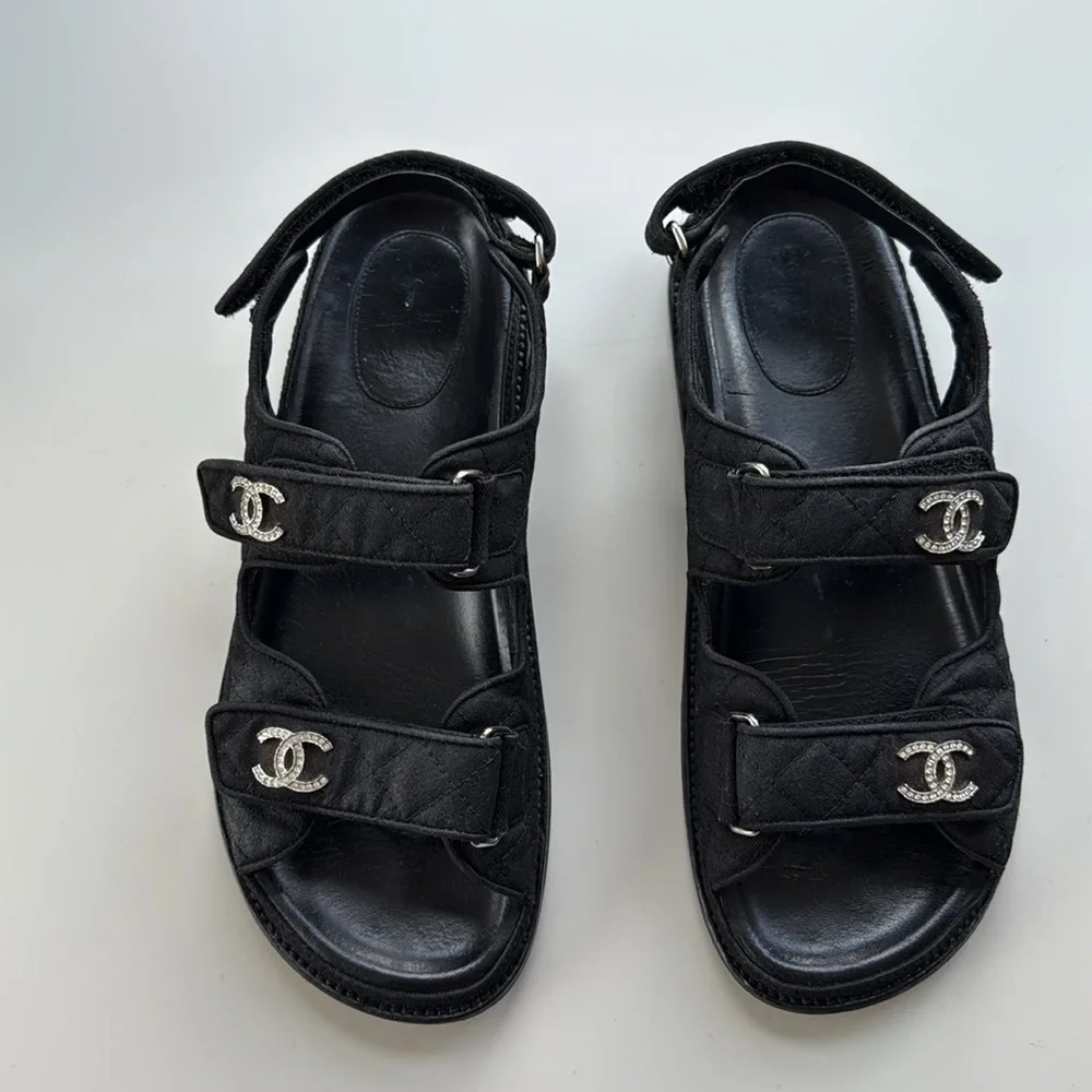 Chanel Quilted Dad Sandals, Black, Size 39.5